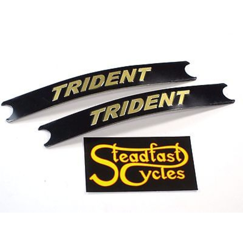 2 each TRIDENT sidecover decal set black gold Triumph sidecover embossed sticker