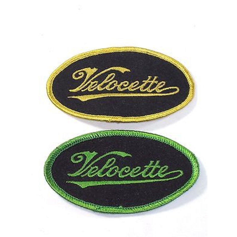 2 each VELOCETTE motorcycycle patch for hat jacket venom valiant green and gold