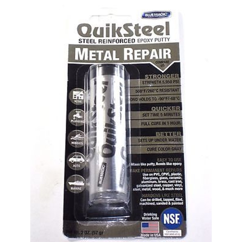 2 oz QuickSteel reinforced epoxy putty metal repair 5,950 PSI 5 Min drill tap