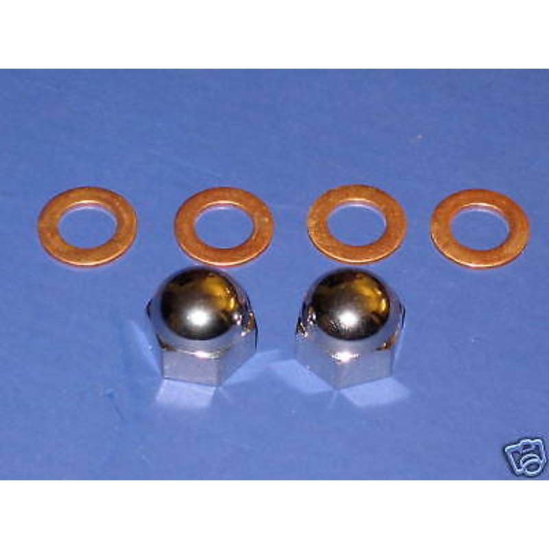 3/8x 26 CEI acorn nuts chrome Triumph oil rocker feed 4 copper washers