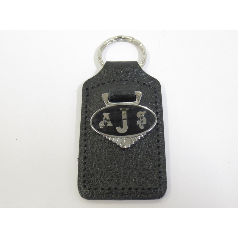 vintage AJS key ring fob chain motorcycle black badge UK Made leather holder