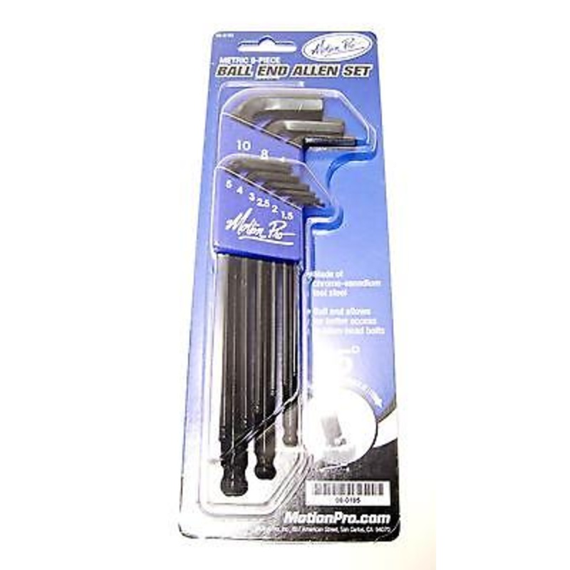 Ball end allen set wrench kit Metric 9 piece Chrome Vadium motorcycle Auto