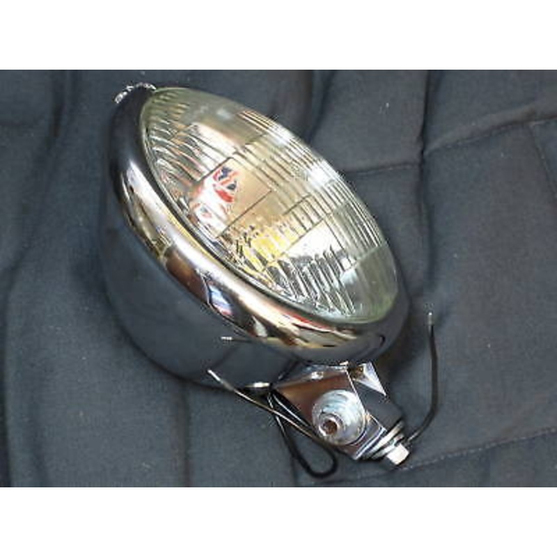 Bates style headlight complete vintage chrome bottom mount Halogen glass bulb