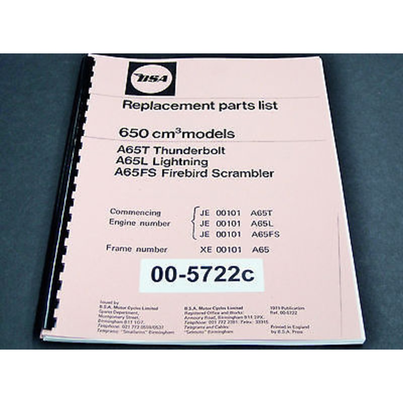 BSA A65 650 Replacement Parts List manual book 1971 00-5722