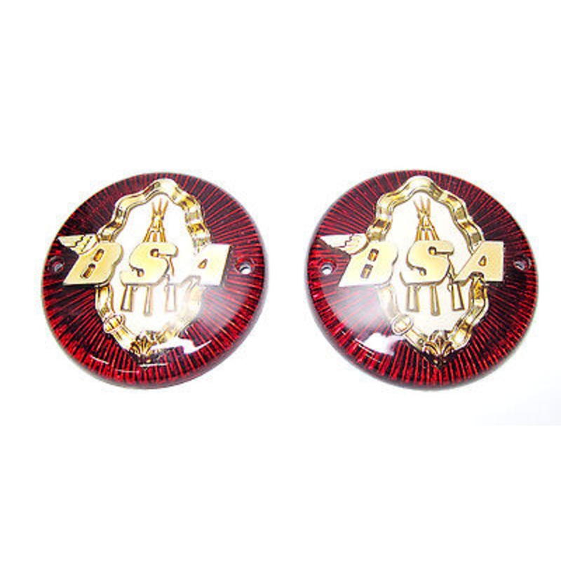 BSA Gas Tank Badge Set Round 3 1/4 Red & Gold C11 C12 M20 M21 A7 A10