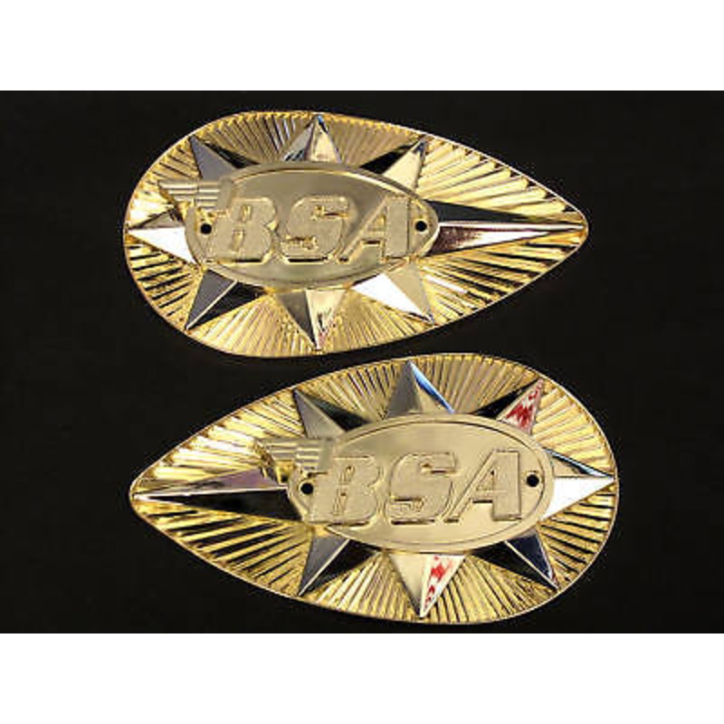 BSA late brass gas tank badges emblems UK Made badge set pair 82-9695 / 82-9696
