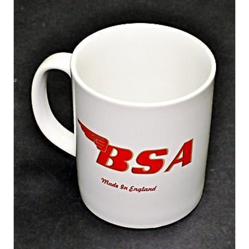 BSA Mug 10oz coffee cup ceramic motorcycle logo White Red UK Made