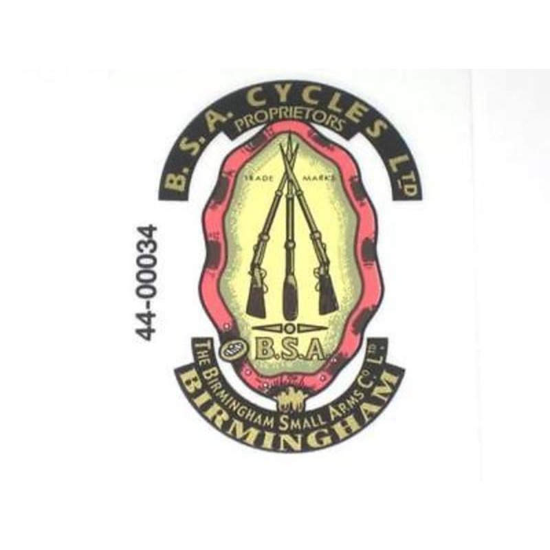 BSA piled arms decal full color side cover stacked rifles pre-unit Cycles UK