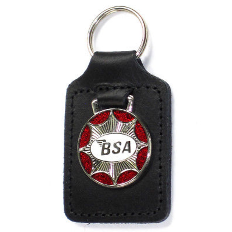 BSA star burst key fob chain ring badge red chrome white Made in England