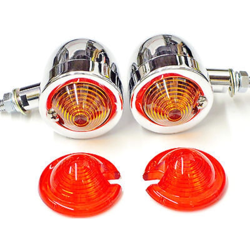 Chrome Bullet light Blinkers Turn Signal Light Set retro winker egg Amber/Red