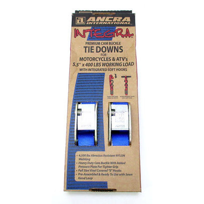 Classic Motorcycle Tie Downs 5.5ft x 400lbs soft hooks Blue tie-down