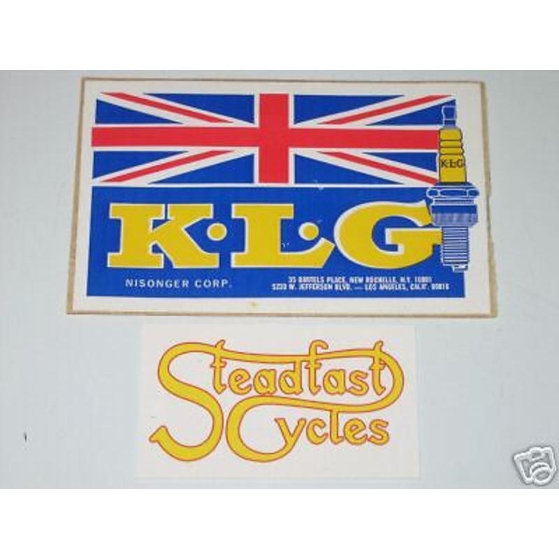 K.L.G. spark plug vinyl decal union jack UK England NOS