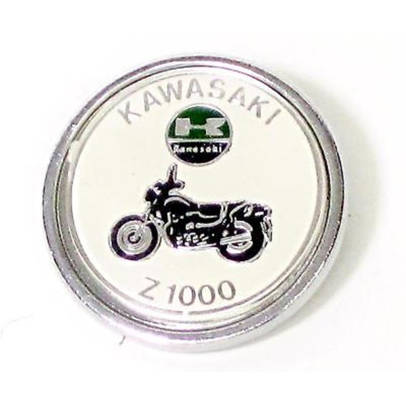 Kawasaki Lapel Pin Z1000 white chrome round classic vintage motorcycle UK MADE