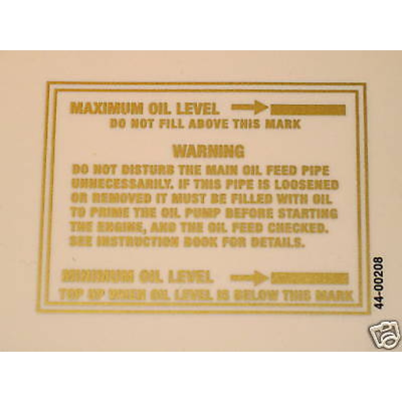 Maximum Minimum oil Level decal gold peel and stick vinyl Triumph Norton BSA