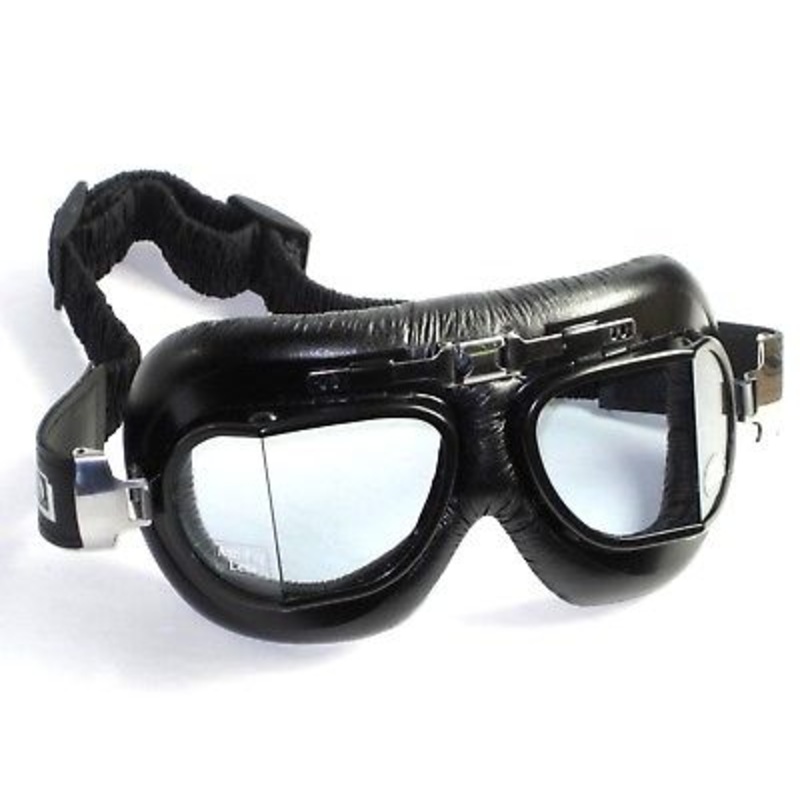 motorcycle goggles split Anti-Fog lens UK style ROADHAWK black leather goggle