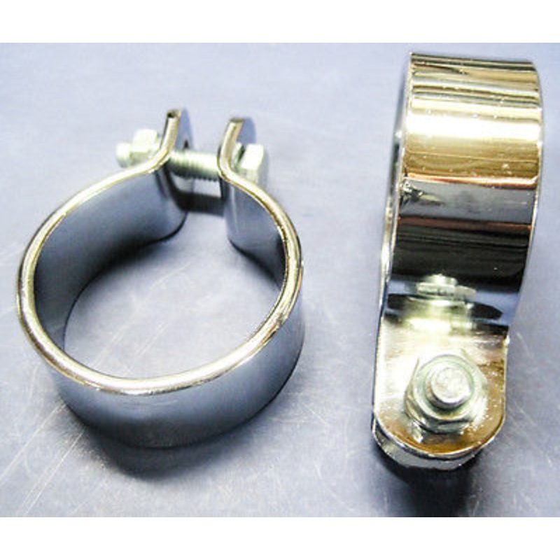 Muffler clamps 1 5/8 motorcycle exhaust clips chrome clamp set of 2