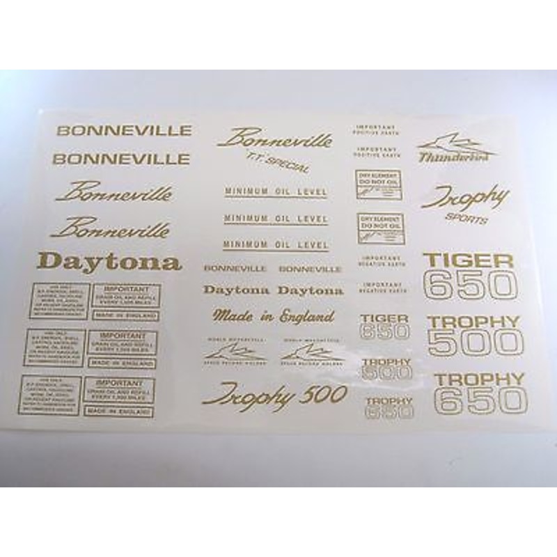 Mylar decal sheet Triumph unit 500 650 Bonneville Daytona Tiger Trophy GOLD