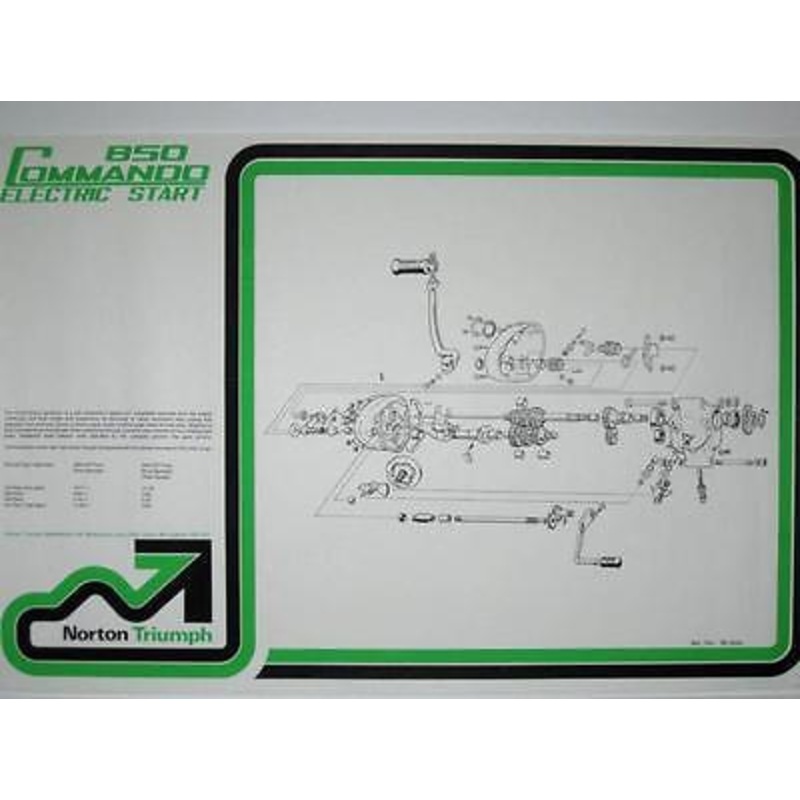 Norton laminated poster Electric Start 850 transmission gearbox exploded view