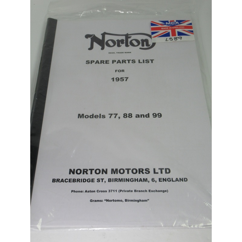 Norton parts book 1957 ES2 88 99 and 50 models spare part manual