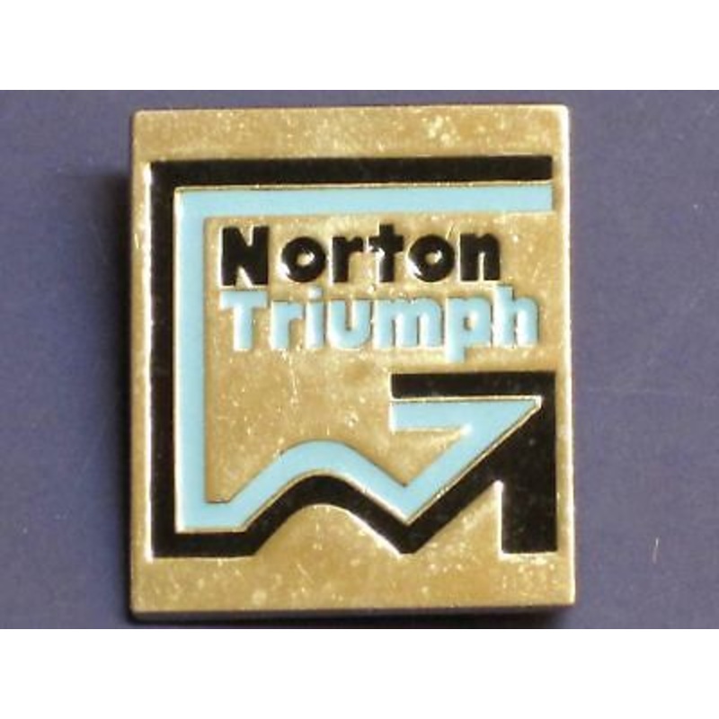 Norton Triumph lapel pin square badge chrome blue black 1974 1975