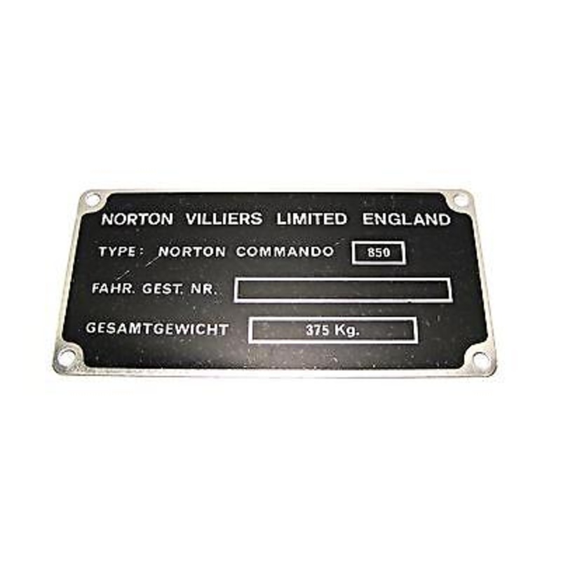 NOS Norton villiers Limited England 06.4916 registration tag frame number plate 850