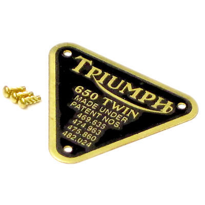 Patent Plate with Screws 650 timing cover badge brass Triumph 70-2909 UK Made