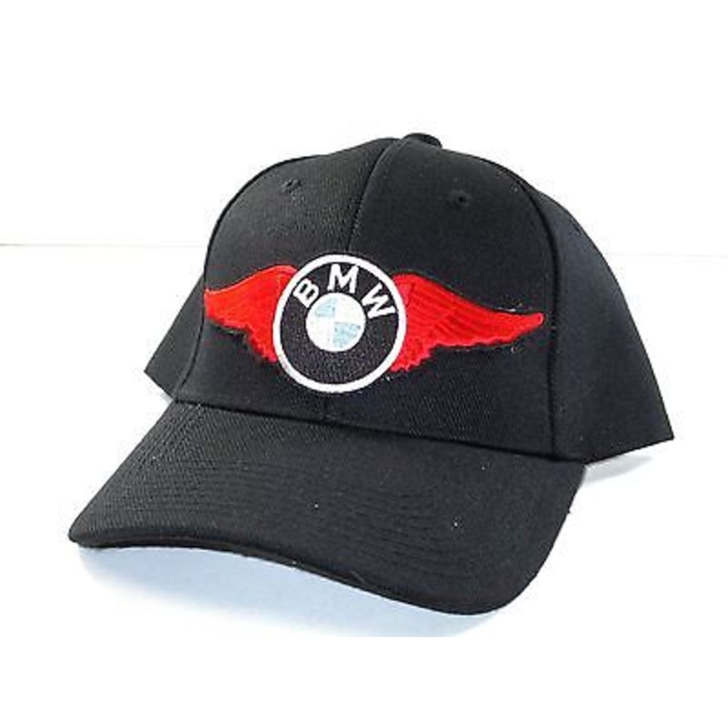 Red BMW Wing Hat baseball cap vintage motorcycle patch black black ballcap