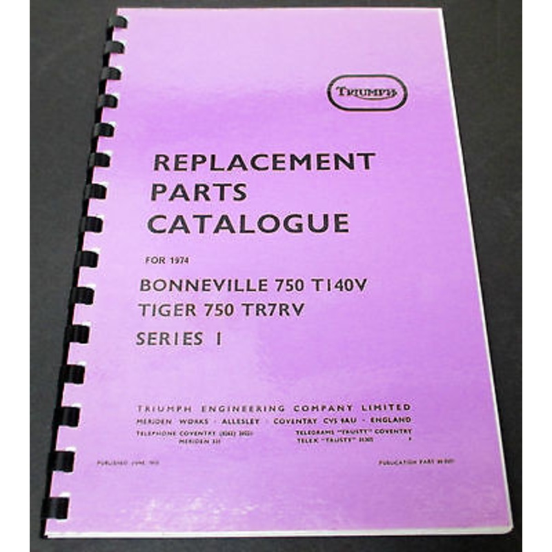 Replacement Parts Catalog manual mini book list 1974 Triumph T140V TR7RV 750