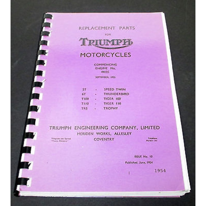 Replacement Parts Catalog manual mini book list spares 1954 Triumph 500 650