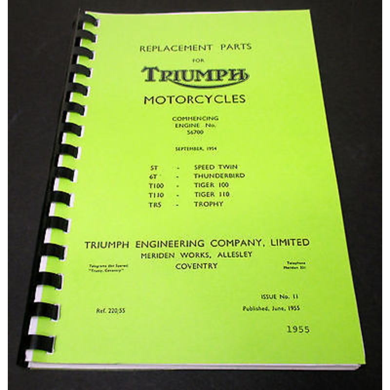 Replacement Parts Catalog manual mini book list spares 1955 Triumph 500 650