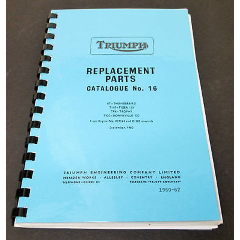 Replacement Parts Catalog manual mini book list spares 1960-1962 Triumph 650
