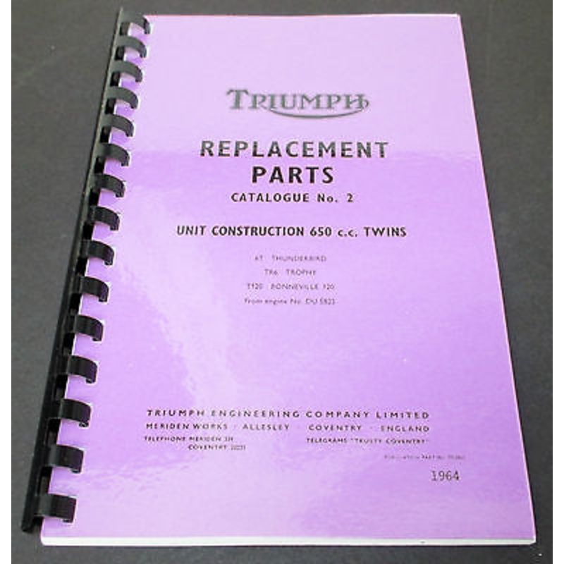 Replacement Parts Catalog manual mini book spares 1964 650 Triumph 6T TR6 T120
