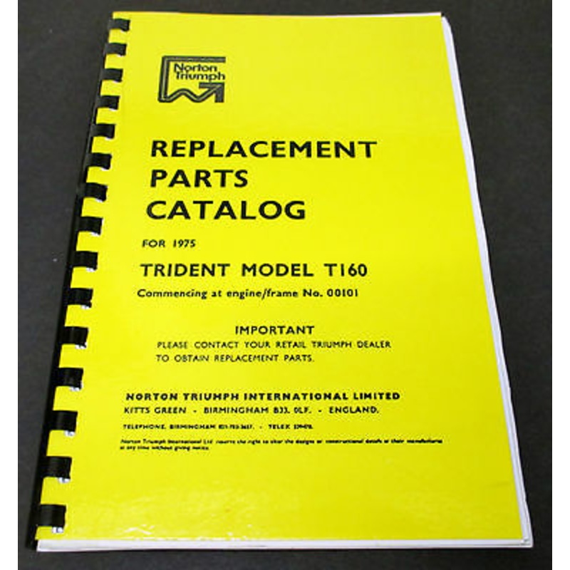 Replacement Parts Catalog manual mini book spares 1975 Triumph Trident T160