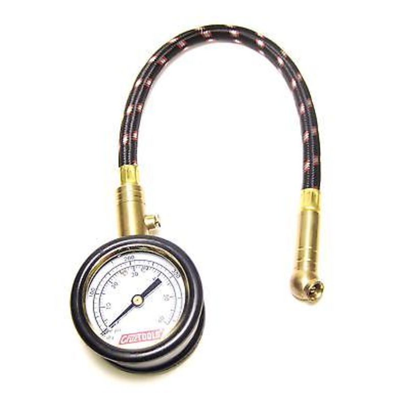 TirePro Dial Tire Pressure Gauge 0-60 psi 12 cloth hose motorcycle