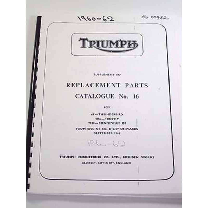 Triumph 1960 61 62 6T TR6 T120 Full Parts Book Bonneville Trophy Thunderbird
