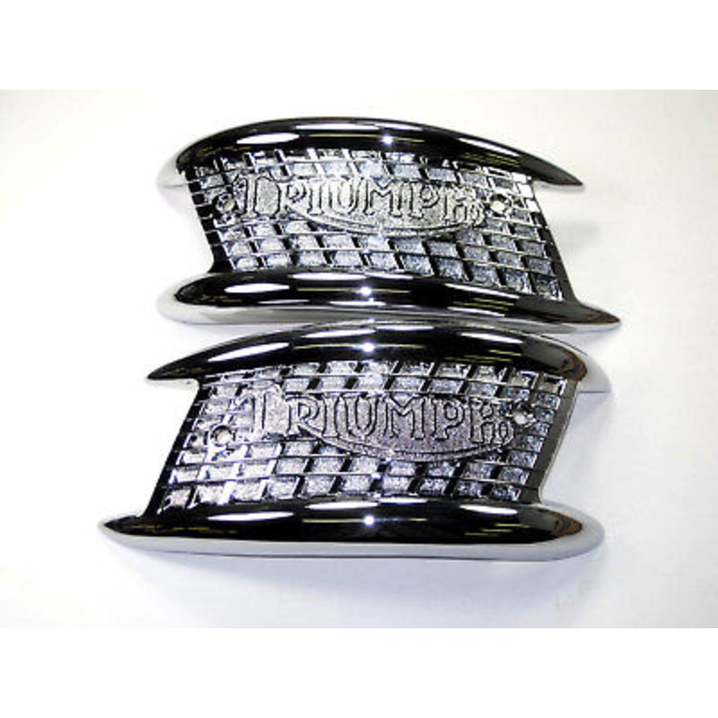TRIUMPH chrome Tank badges 1956 to 65 picket fence 82-4127/8 pre-unit badge set