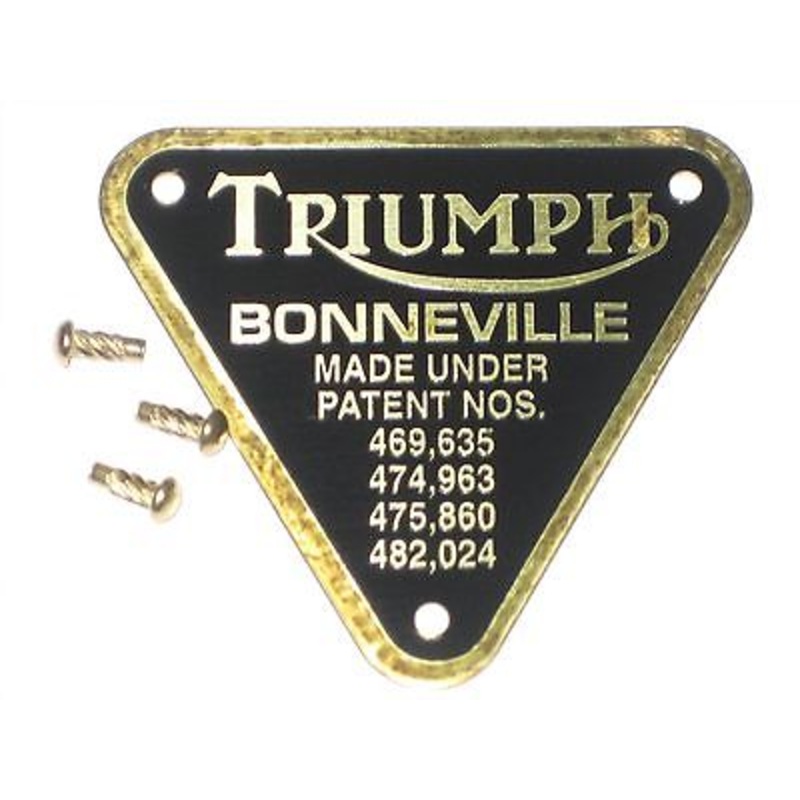 Triumph patent plate BRASS Bonneville UK Made with rivets timing cover badge