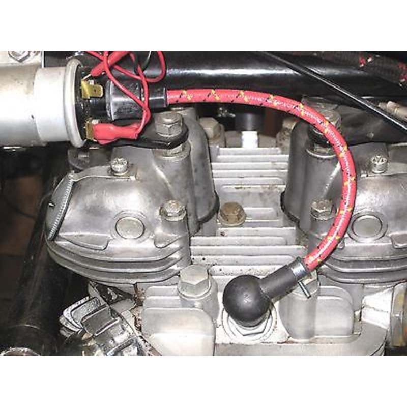 Triumph copper spark plug wires red woven cloth custom wire set T120 TR6 T100 650 500
