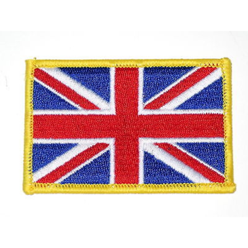 Union Jack British Flag embroidered Patch 2 x 3 gold outline