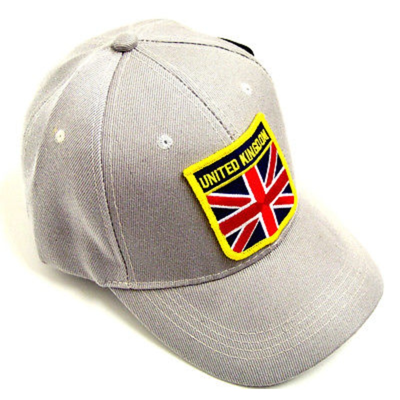Union Jack Emblem Hat baseball cap motorcycle patch grey ballcap United Kingdom
