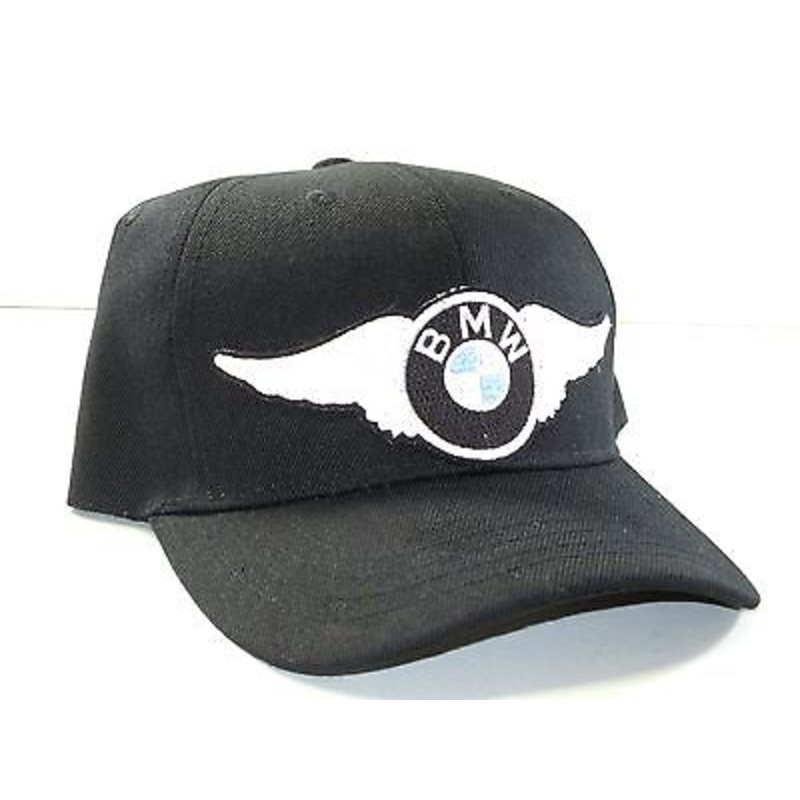 White BMW Wing Hat baseball cap vintage motorcycle patch black ballcap