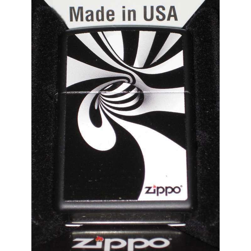 Zippo cigarette lighter Black White Spiral Falling into Op Art Artsy Black Hole