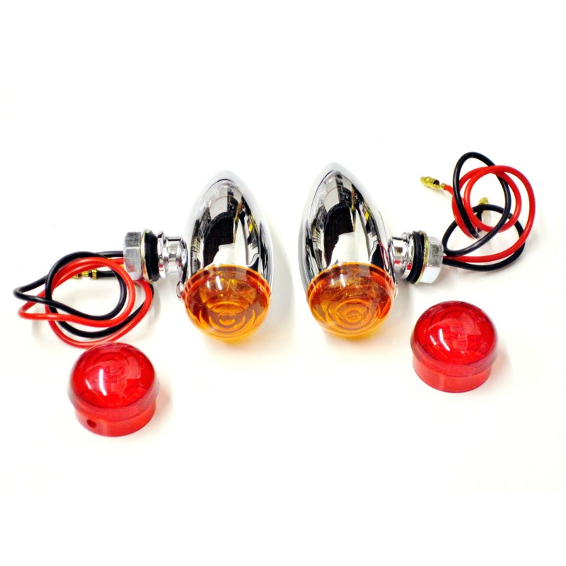 Chrome Slimline Bullet Light Set marker Amber/Red motorcycle turn signal