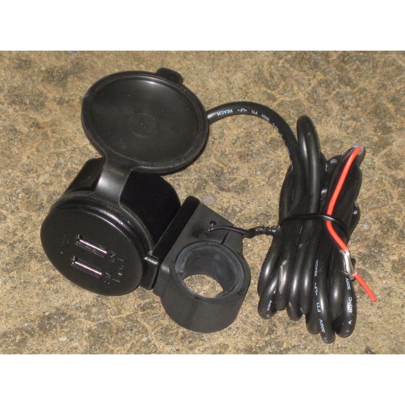 Motorcycle dual port USB charger handlebar mount 7/8 or 1 bars 2.1 and 1.0 amp
