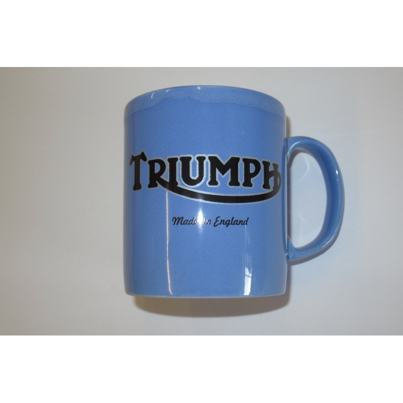 Triumph Mug 10oz coffee cup ceramic motorcycle Commando Black logo on Blue UK Made
