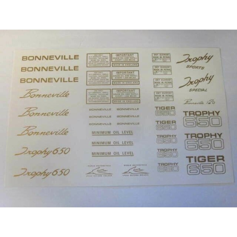 decal sheet Triumph unit 650 Bonneville Tiger Trophy GOLD Waterslide T120 TR6
