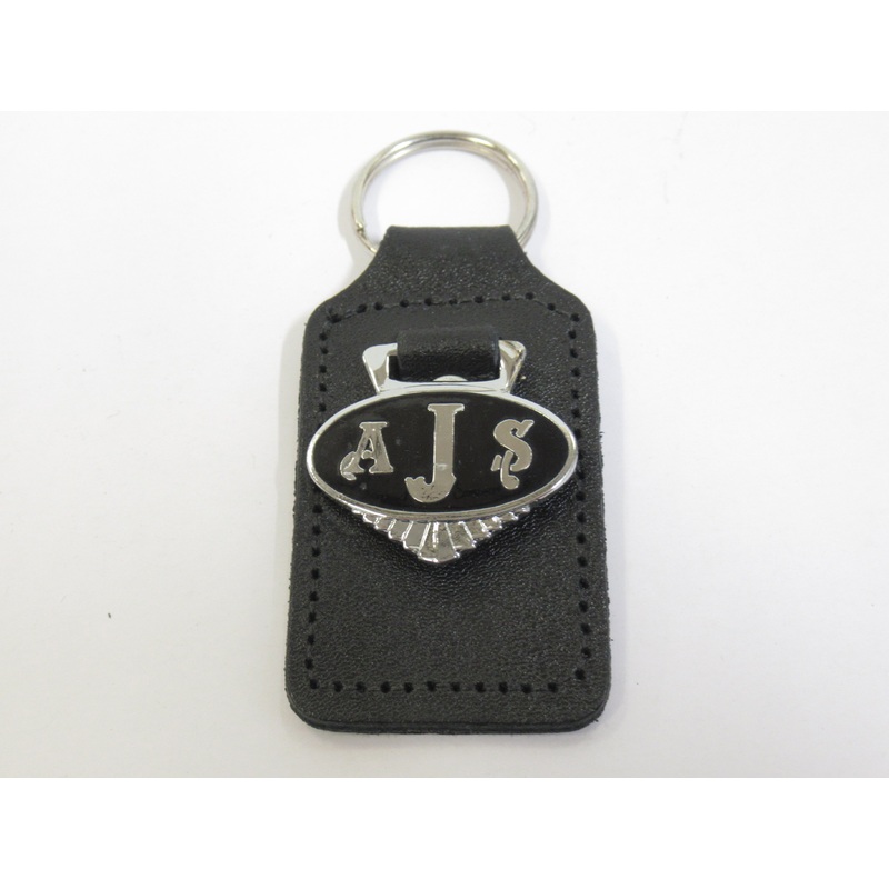 vintage AJS key ring fob chain motorcycle black badge UK Made smooth leather holder