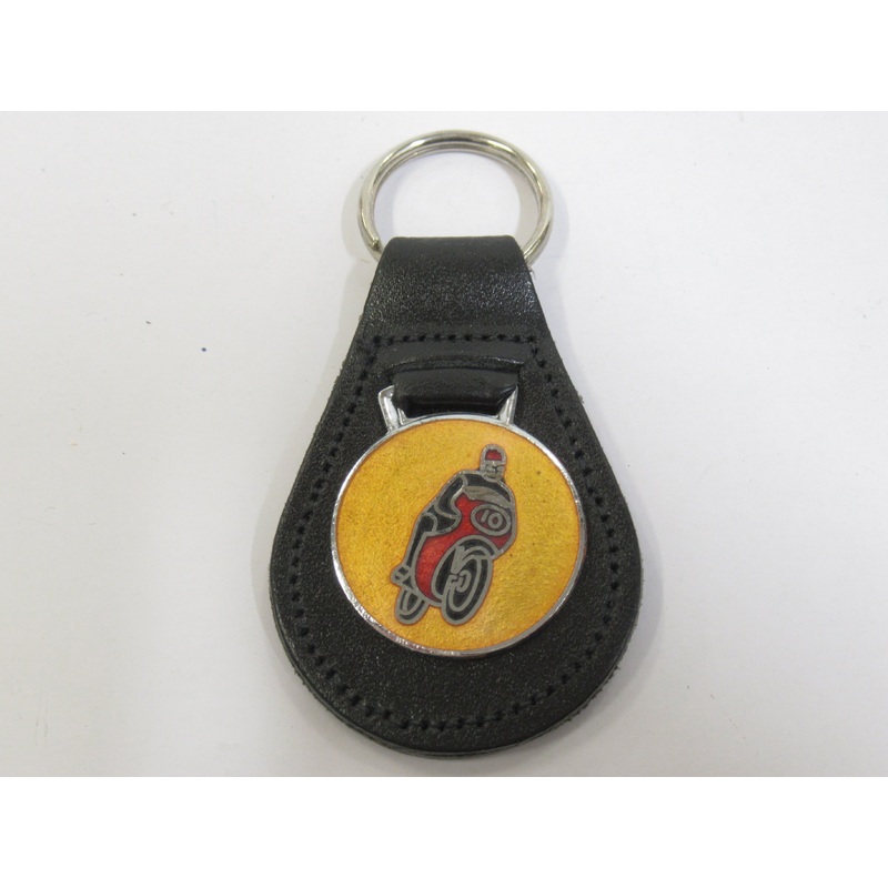 vintage cafe racer racing key fob made in england leather red