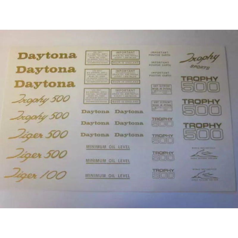 decal sheet Triumph unit 500 Daytona Tiger Trophy GOLD Waterslide T100 Sports