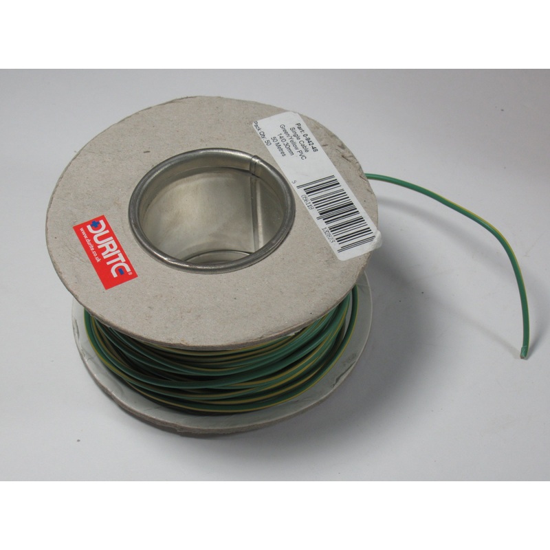 Lucas wire by the foot, 1 foot of Green wire with Yellow stripe UK Made